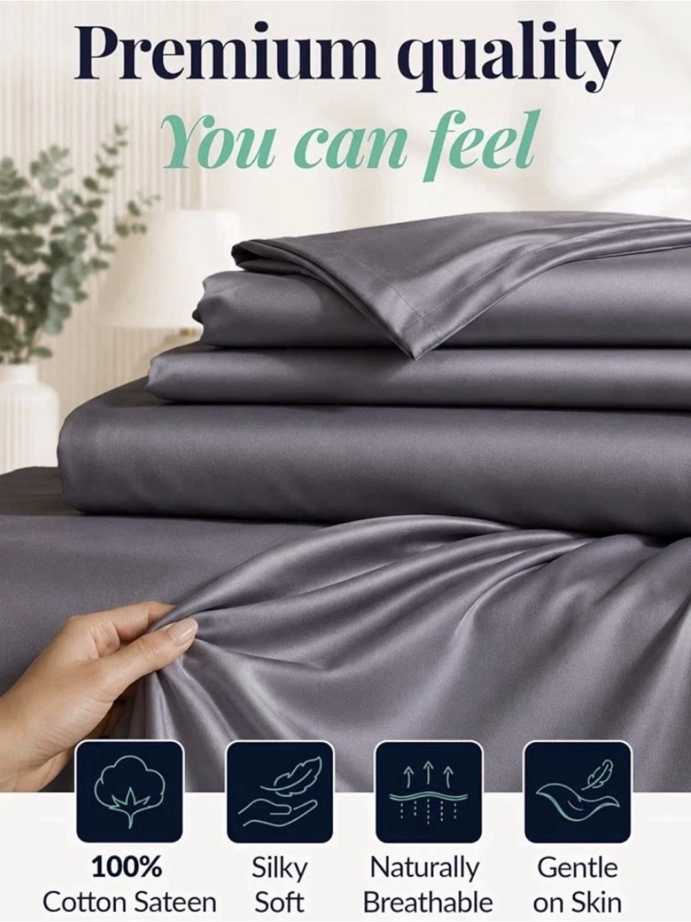 Queen Sheet Set - Silver Egyptian Cotton (Brand: ) - Picture 5 of 12